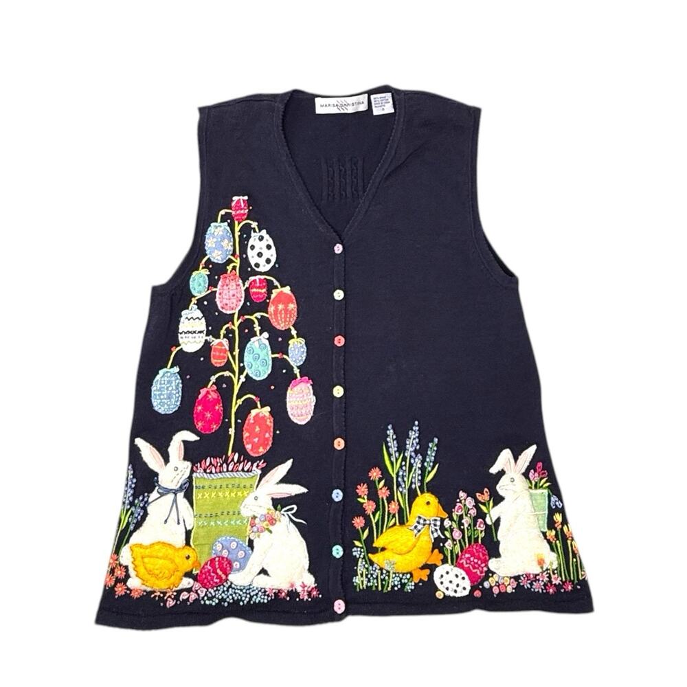 Marisa Christina Easter Sm Ramie Sweater Vest Applique Bunny Chick Cottagecore